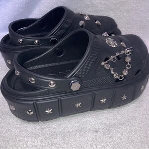 Stylish Black Studded Platform Mules
